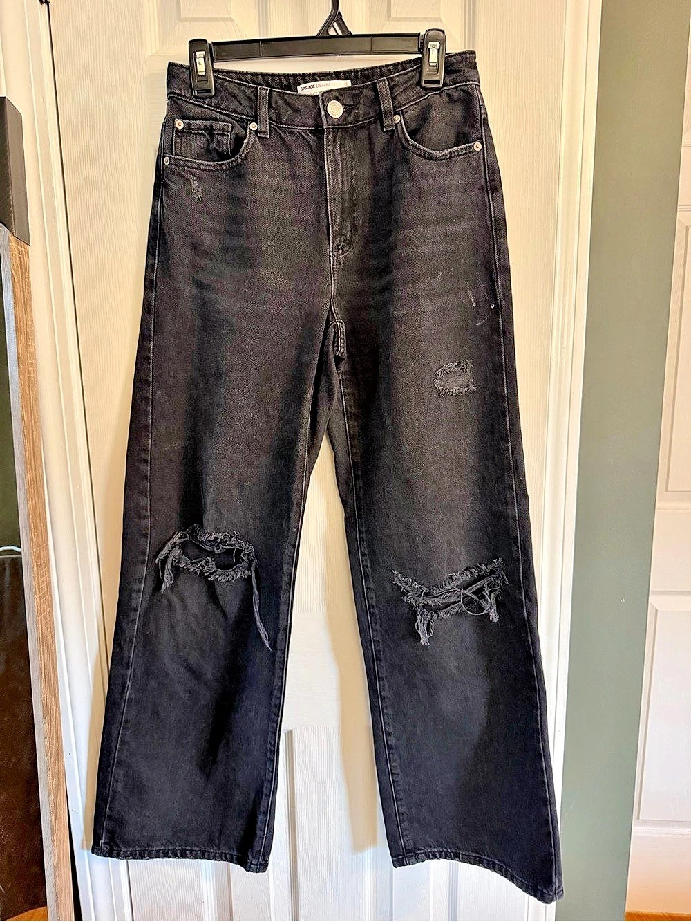 Garage Denim Distressed Wide Leg Jeans Black Waist 26